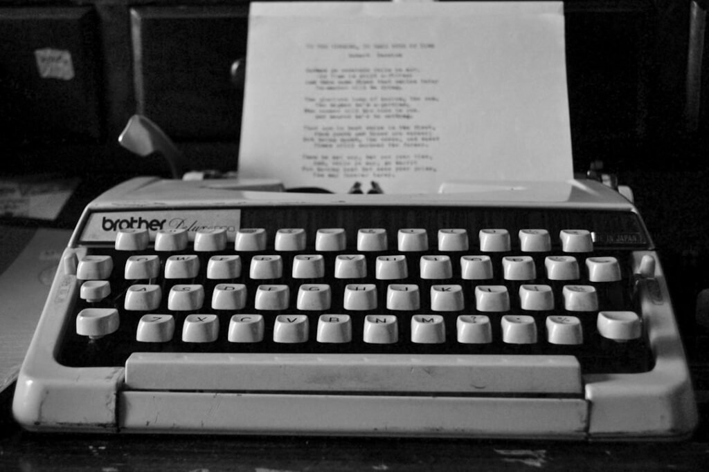 Vintage typewriter with written text representing narrative-driven browser games and storytelling